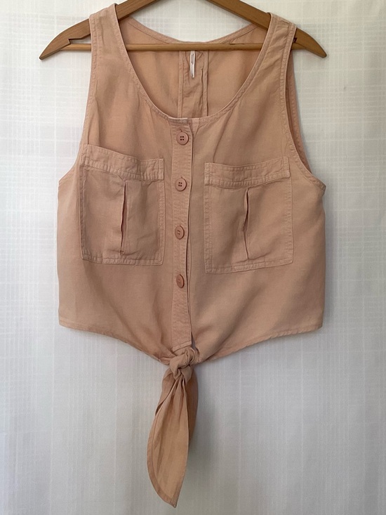 Free People Tops - Free People Tan Sleeveless Button-Down Blouse with front tie